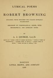 Tapa de Lyrical poems of Robert Browning, including those required for college entrance examination, arranged in chonological order