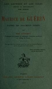 Tapa de Maurice de Guérin, d'après des documents inédits