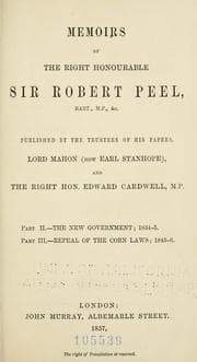 Tapa de Memoirs by the Right Honourable Sir Robert Peel