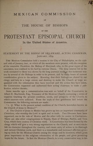 Tapa de Mexican commission of the house of bishops of the Protestant Episcopal Church in the United States of America