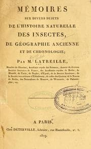 Tapa de Mémoires sur divers sujets de l'histoire naturelle des insectes, de géographie ancienne et de chronologie