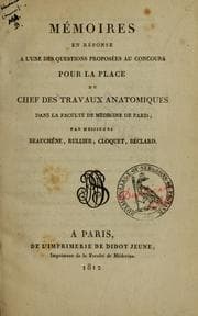 Tapa de Mémoires en réponse a l'une des questions proposées au concours pour la place du chef des travaux anatomiques dans la Faculté de Médecine de Paris