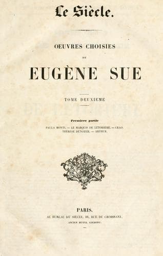 Tapa de Oeuvres choisies de Eugène Sue.