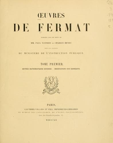 Tapa de Oeuvres de Fermat