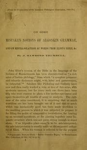Tapa de On some mistaken notions of Algonkin grammar, and on mistranslations of works from Eliot's Bible, &c