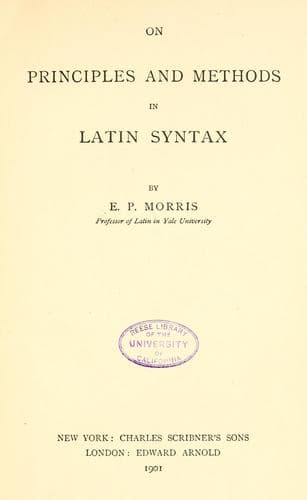 Tapa de On principles and methods in Latin syntax