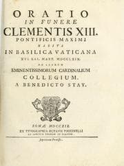 Tapa de Oratio in funere Clementis XIII. pontificis maximi