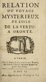 Tapa de Relation du voyage mysterieux de l'Isle de la vertu, a Oronte