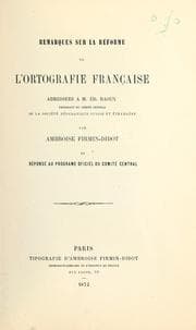 Tapa de Remarques sur la réforme de l'ortografie française, adressées à Ed. Raoux en réponse au programe oficiel du Comité central