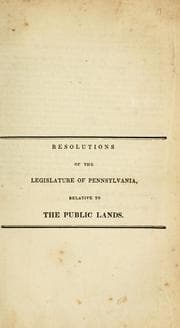Tapa de Resolutions of the legislature of Pennsylvania, relative to the public lands