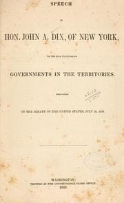 Tapa de Speech of Hon. John A. Dix, of New York, on the bill to establish governments in the territories