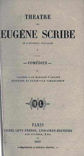 Tapa de Théâtre de Eugene Scribe.