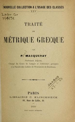 Tapa de Traité de métrique grecque