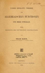 Tapa de Ueber Riemann's Theorie der Algebraischen Functionen und ihrer Integrale