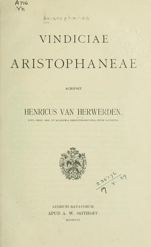 Tapa de Vindiciae Aristophaneae
