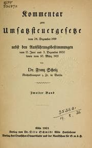 Tapa de Kommentar zum Umsatzsteuergesetze vom 24. Dezember 1919