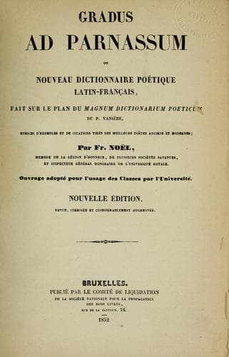 Tapa de Gradus ad Parnassum, ou, Nouveau dictionnaire poétique latin-français fait sur le plan du Magnum Dictionarium Poeticum du P. Vanière