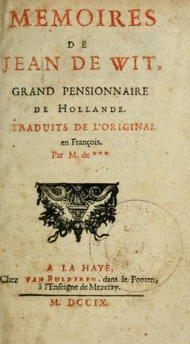Tapa de Memoires de Jean de Wit