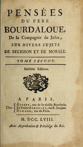 Tapa de Pensées du Pere Bourdaloue