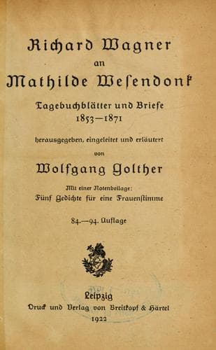 Tapa de Richard Wagner an Mathilde Wesendonk
