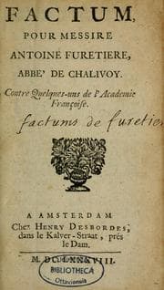 Tapa de Factum pour messire Antoine Furetière, abbé de Chalivoy, contre quelques-uns de l'Académie française