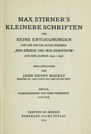 Tapa de Max Stirner's kleinere Schriften und seine Entgegnungen auf die Kritik seines Werkes