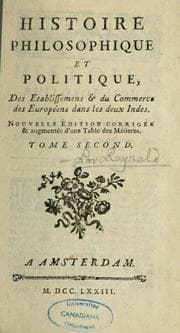 Tapa de Histoire philosophique et politique des établissements et du commerce des Européens dans les deux Indes