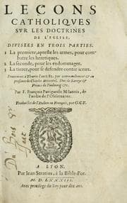 Tapa de Lecons catholiqves svr les doctrines de l'eglise Divisees en trois parties ...
