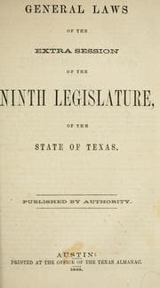 Tapa de General laws of the extra session of the ninth Legislature of the state of Texas