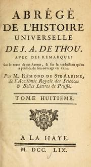 Tapa de Abrégé de l'Histoire Universelle de J.A. de Thou