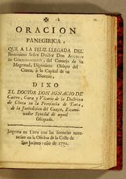 Tapa de Oracion panegirica, que a la feliz llegada del illustrisimo señor doctor don Agustin de Gorrichategui
