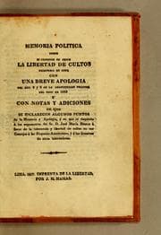Tapa de Memoria politica sobre si conviene en Chile la libertad de cultos
