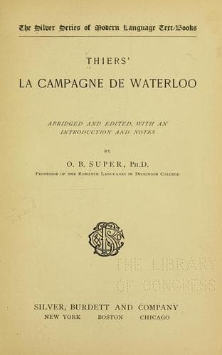 Tapa de Thiers' La campagne de Waterloo