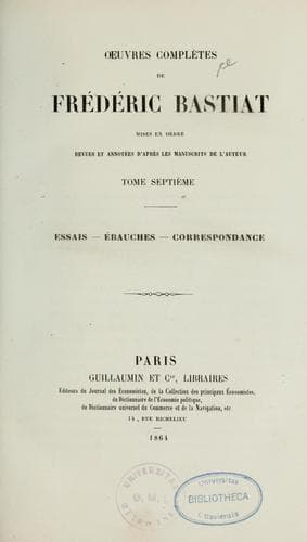 Tapa de Oeuvres complètes de Frédéric Bastiat