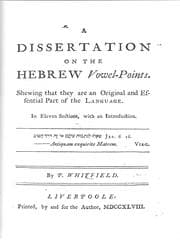 Tapa de A dissertation on the Hebrew vowel-points. Shewing that they are an original and essential part of the language. In eleven sections, with an introduction. By P. Whitfield