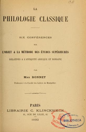 Tapa de La philologie classique
