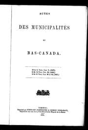 Tapa de Actes des municipalités du Bas-Canada