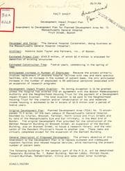 Tapa de Fact sheet: development impact project plan and amendment to development plan for planned development area no. 15, Massachusetts general hospital, fruit street, Boston