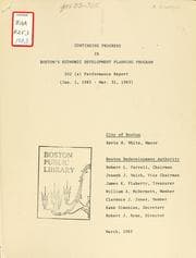 Tapa de Continuing progress in Boston's economic development planning program, 304 (a) performance report (jan. 1, 1983 - mar. 31, 1983)