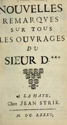 Tapa de Nouvelles remarques sur tous les ouvrages du Sieur Dxxx