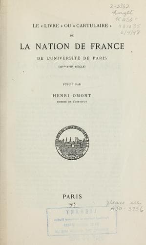 Tapa de Le "livre" ou "cartulaire" de la Nation de France de l'Université de Paris (XIVe-XVIIe siècle)