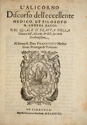 Tapa de L'alicorno. Discorso dell' eccellente medico, et filosofo M. Andrea Bacci