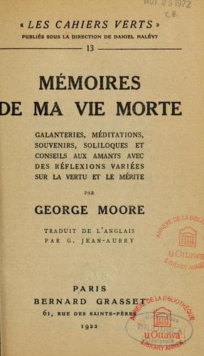Tapa de Mémoires de ma vie morte