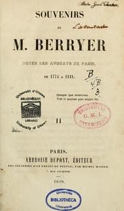 Tapa de Souvenirs de M. Berryer, doyen des avocats de Paris de 1774-1838. --
