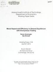 Tapa de Moral hazard and efficiency in general equilibrium with anonymous trading