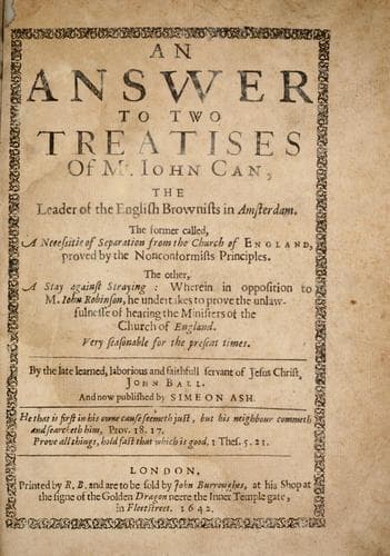 Tapa de An answer to two treatises of Mr. John Can, the leader of the English Brownists in Amsterdam ...