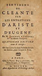 Tapa de Sentimens de Cl©♭ante sur les Entretiens d'Ariste et d'Eug©·ne