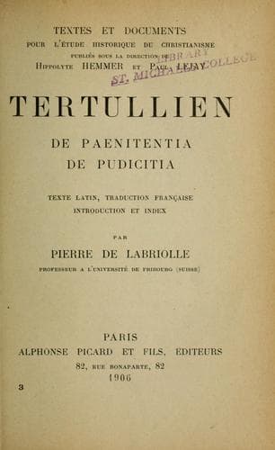 Tapa de De paenitentia ; De pudicitia