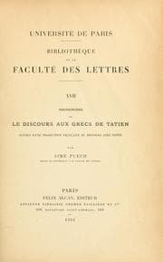 Tapa de Recherches sur le Discours aux Grecs de Tatien