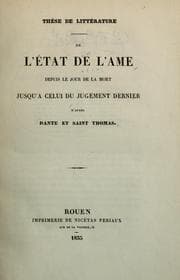 Tapa de De l'état de l'âme depuis le jour de la mort jusqu'a celui du jugement dernier d'après Dante et Saint Thomas